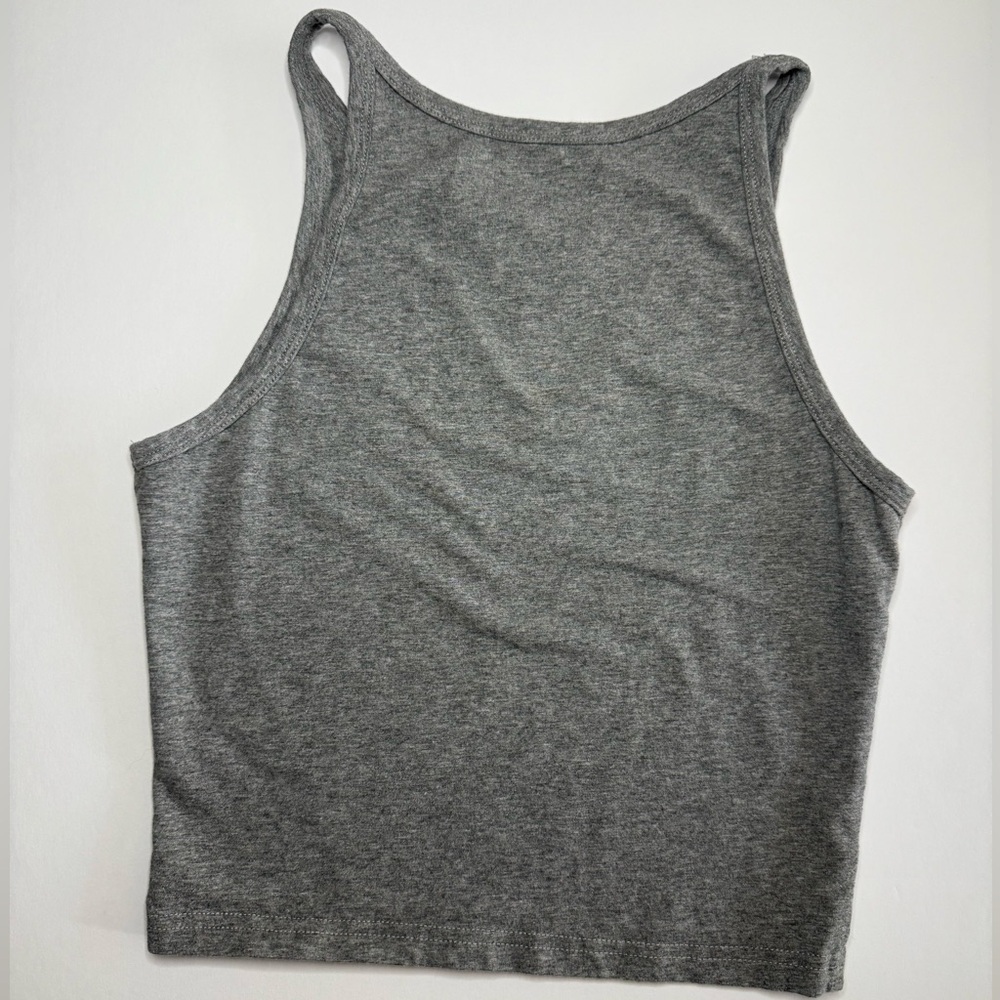 Sleeveless Cropped Athletic Tank Top High Neck Light Gray Size S - Picture 2 of 5